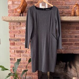 Brooks Brothers Gray Long-Sleeve Sheath Dress Square Neck Cut
